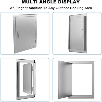 Outdoor Kitchen Door 17" W x 24" H-304 Stainless Steel Never Rust Cabinet Door-Double Layer-BBQ Access Doors-Weatherproof GrillDoor-Flush Mount BBQ Island Doors-MetalDoor for Outdoor Indoor Kitchen