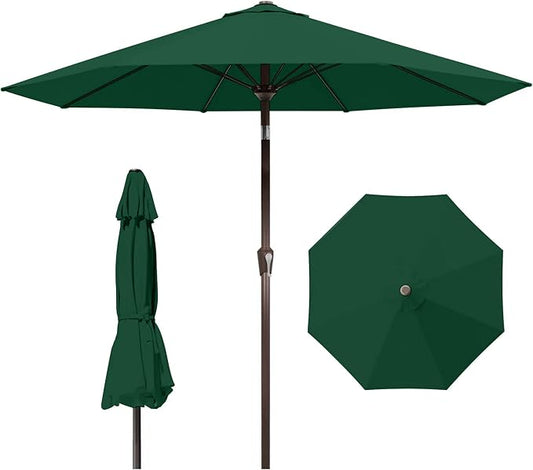 9ft Patio Umbrella with Push Button Tilt and Crank,Outdoor Market Table Umbrella UV Protection 8 Sturdy Ribs for Backyard,Garden,Pool,Deck(Dark Green)