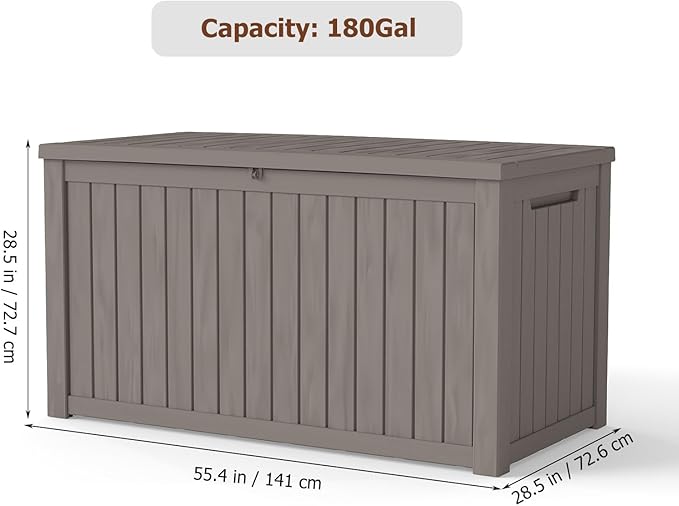 FEFLO 180 Gallon Waterproof Resin Outdoor Storage Box, Lockable & UV Resistant Patio Deck Boxes, Outside Storage for Patio Cushions, Pool Toys, Garden Tools & Package Delivery, Brown