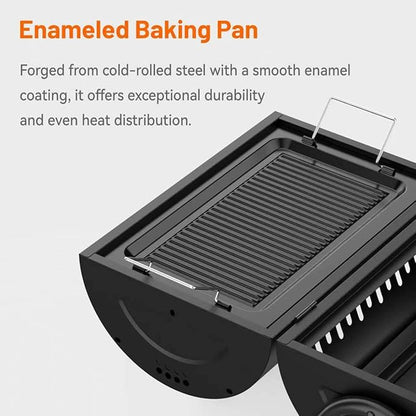 KEYO GRILL Portable Charcoal Grill, 2 IN 1 Double-Sided Small Tabletop Barbecue Grill with Enameled Baking Dish, Heavy Duty small charcoal grill for Outdoor Camping BBQ Grilling Backyard Party Cooking
