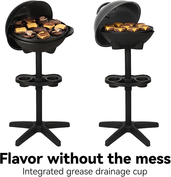 2-in-1 Outdoor Electric Grill & Portable BBQ with Removable Stand - Features Non-Stick Baking Pan & Intelligent Temperature Control for Balcony, Backyard, Camping, and Party Use, Gray
