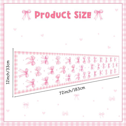 Pink Bow Theme Table Runner, Pink Linen Fabric Table Runner for Everyday Use 72 x 13 Inches, Washable Table Cover for Indoor Outdoor Kitchen Dining Table Home Decor