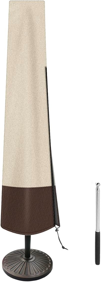 Patio Umbrella Cover Outdoor Umbrella Cover with Rod Waterproof Durable 600D Polyester Fabric Patio Parasol Umbrella Cover for 7 ft to 11 ft Outdoor Umbrella (Beige&Brown)