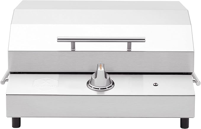 Kenyon G2 Portable Tabletop Electric Grill, 1440W Single Burner, Stainless Steel Body, Cast Aluminum Grate, UL Approved Grill For Indoor And Outdoor Use, Removable Lid, Dishwasher Safe, 120Volts