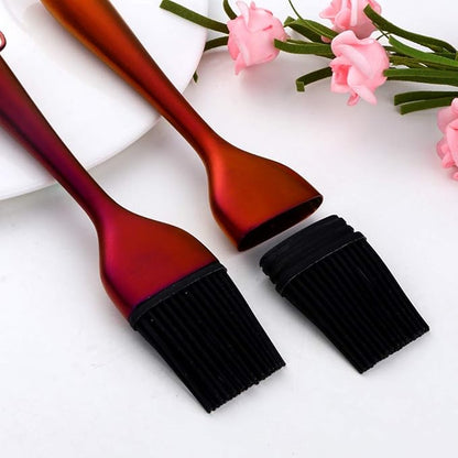 2 Pack Grill Basting Brush with 2 Pack Back Up Silicone Brush Heads, No Shed Bristles Stainless Steel Handles Heatproof Rust Resistant, Pastry Brushes for Kitchen Cooking BBQ (Orange Red)