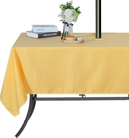 SARAFLORA Outdoor and Indoor Tablecloth -60x102 inch Yellow, Wrinkle Free Washable Waterproof Table Cloth with Umbrella Hole and Zipper Rectangle Table Cover for Spring/Summer/Patio/Picnic/BBQS/Party