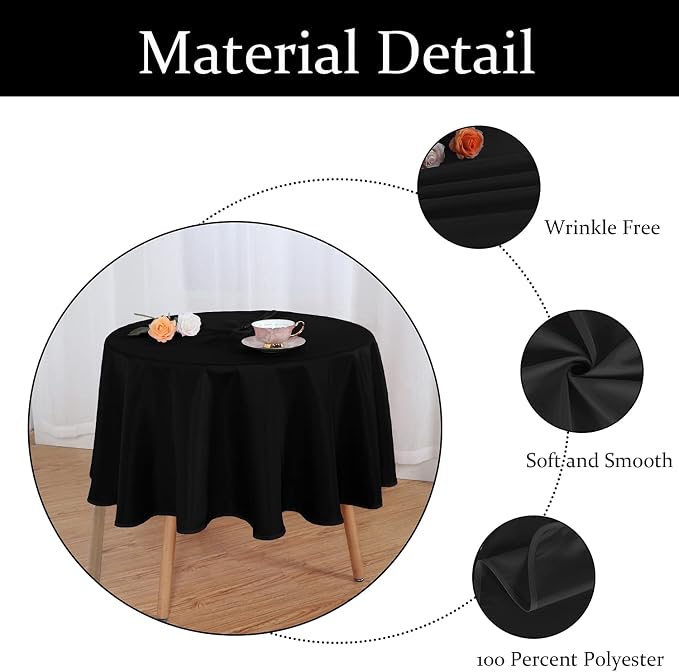 Fitable Outdoor and Indoor Tablecloth, Black, 60 Inches Round | Washable Waterproof Wrinkle Free Table Cover, Zipper and Umbrella Hole, For Spring Summer Party Picnic Camping Patio