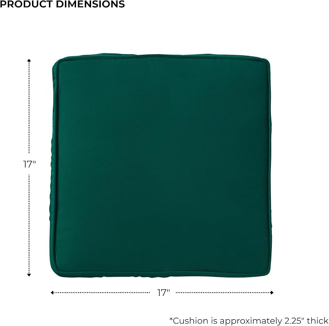 Indoor/Outdoor Chair Pads in Sunbrella Fabric – 17''x17'' Patio Seat Cushions with Foam Insert, Removable Reversible Cover & Ties for Patio Dining Chairs – Set of 2 or 4, Canvas Forest