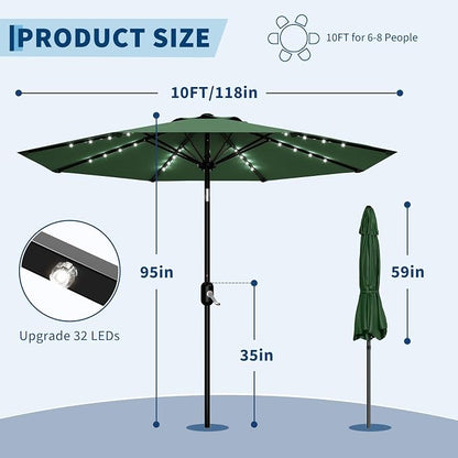 Garvee patio Umbrella with Solar Lights, Outdoor Table Umbrella with 8 Durable Ribs, Tilt & Crank Mechanism, Waterproof & UV Protection for Garden, Backyard, Poolside,