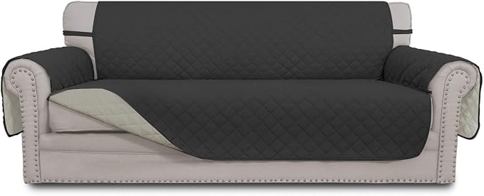 Easy-Going 4 Seater Sofa Slipcover Reversible Sofa Cover Water Resistant Couch Cover with Foam Sticks Elastic Straps Furniture Protector for Pets Children Dog Cat (XX-Large, Darkgray/Beige) | XX-Large Sofa, Washable Slipcover For Dogs, Water Resistant ...