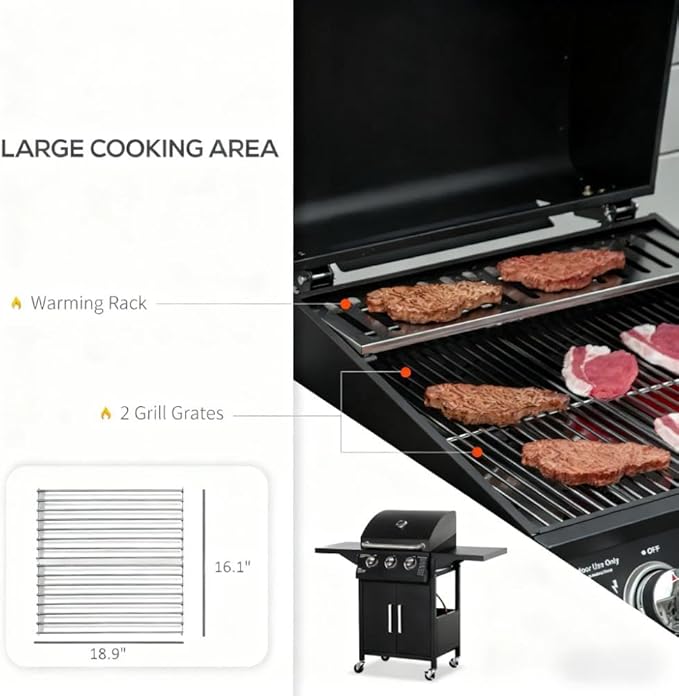 Outdoor Grills & Smokers: Portable Camping Charcoal Grill Cooking Barbecue with Thermometer, Side Shelves, and Ash Pan for Backyard BBQ,A8