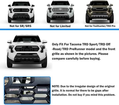 4Pcs Front Bumper Led Grille Lights Kit Smoked Lens Housing Amber for 2024 Toyota Tacoma TRD Series & Trailhunter Model Grilles (Black Shell)
