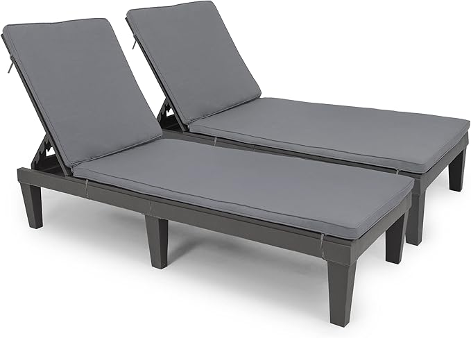 YITAHOME Chaise Lounge Chairs for Outside with Cushion & Adjustable Backrest, Sturdy Loungers for Patio Poolside, Easy Assembly & Waterproof & Lightweight with 265lbs Weight Capacity, Set of 2, Black