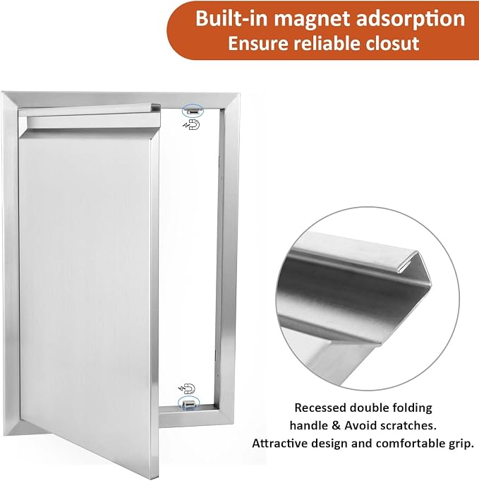 JIE JIN BBQ Access Door 17" W X 24" H Outdoor Kitchen Doors Single Door Thickened 304 Stainless Steel Outdoor Kitchen Accessories Door for Indoor/Outdoor Kitchen Outdoor Cabinet BBQ Island
