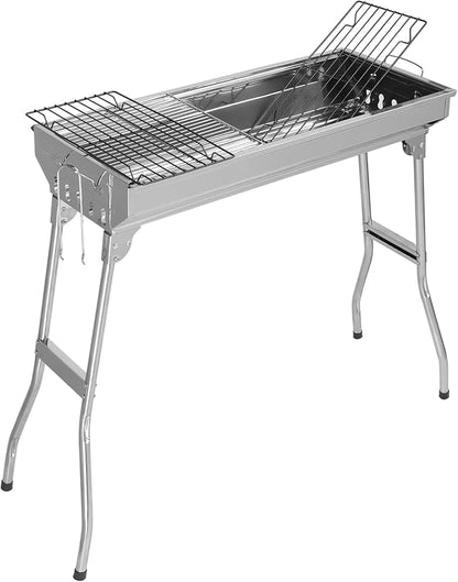 Portable Barbecue Charcoal Grill Folding Lightweight BBQ Tool Kits Stainless Steel Charcoal Grill for Outdoor Cooking Camping Hiking Picnics Backpacking Beach Tailgating, Asadores de Carbon (Silver)