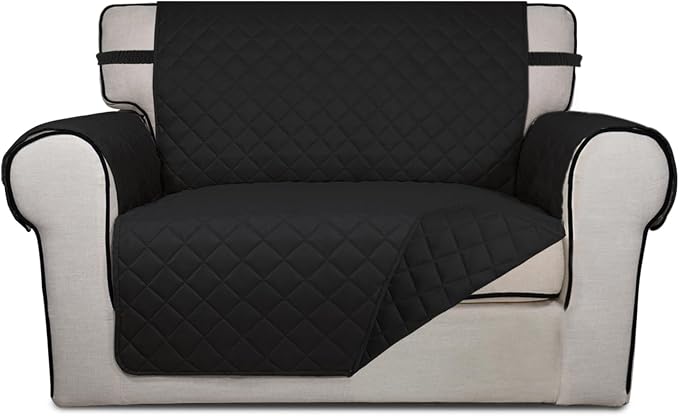 PureFit Reversible Quilted Sofa Cover Dog Couch Covers for Sofa, 28 in | Black/Black, Water Resistant Couch Protector, Washable Pet Couch Cover with Non Slip and Elastic Straps For Kids