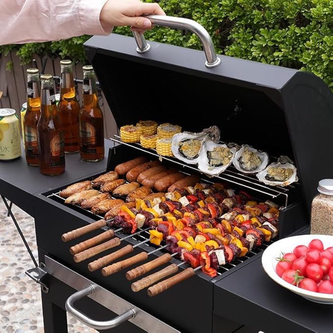 24 Inch Portable Charcoal Grill with 2 Side Table– Large Stainless Steel BBQ Grill with Adjustable Heat Control & Ash Catcher, 239 sq.in. Cooking Area for Backyard Camping Picnic Tailgate Party