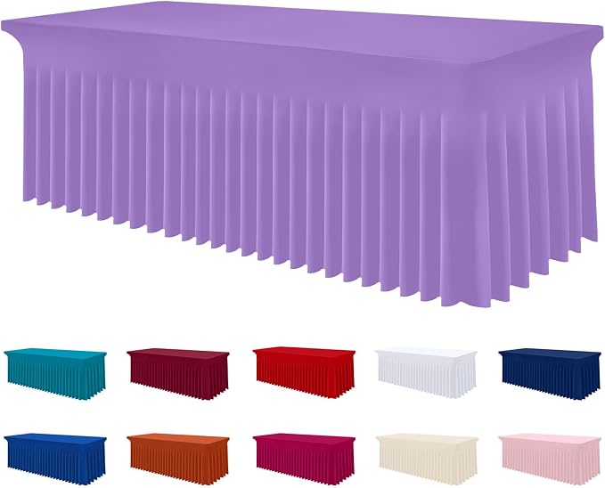 Smiry Spandex Elastic Fitted Table Cloth Skirt for 6FT Rectangle Table | Stretch Washable Table Cloth, Banquet Table Cover for Wedding, Party, Indoor & Trade Shows, (Lavender, 72Lx30Wx30H)