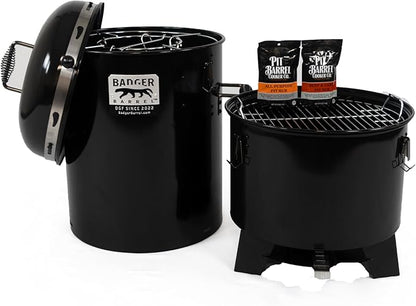 16.5-inch Badger Barrel Cooker | Charcoal Smoker | Hibachi Style Grill | Portable | Versatile