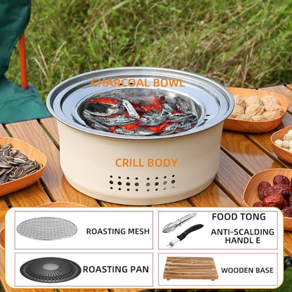 SANQIAHOME Stainless Steel Charcoal Portable Barbecue Grill, 10.5 Inches Non-Stick, Round, Barbecue or Hot Pot, Boiling Water, Charcoal Stove for Home Party Outdoor Camping