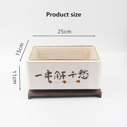 Hibachi Grill BBQ Foldable Barbecue Charcoal Grill Easy for Installation with Adiabatic Wood Board for Indoor and Outdoor Cooking Backyard Camping Picnics Beach