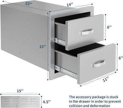 Garvee Outdoor Kitchen Drawers 14"Wx23"Dx15"H, Flush Mount Access BBQ Drawers with full Stainless Steel,Weatherproof & Rust-Resistant,for Outdoor Kitchen Island, Patio Grilling Tools & Spices | Stainless Steel - Weatherproof Rust-Resistant Drawers for ...