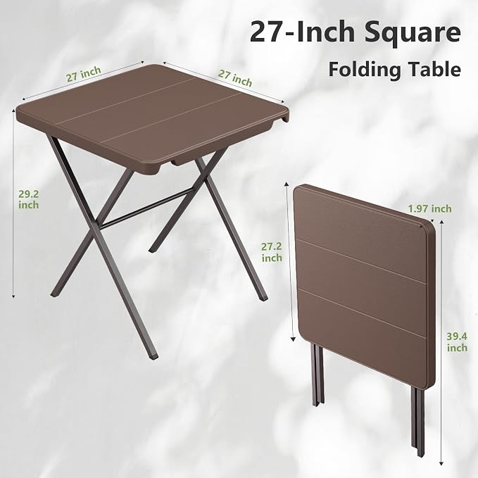 Folding Table 27 Inch, Portable No Assembly Outdoor Square Patio Table with 400 LBS Capacity, Heavy Duty Camping Picnic Card Table for Backyard, RV, Small Spaces