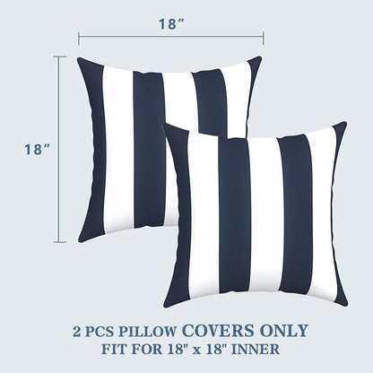 LVTXIII 2 Pack Outdoor Pillow Covers ONLY 18x18 Inch, Water-Repellent Square Decorative Cushion Covers for Patio Furniture, Garden, Sofa, Cabana Navy