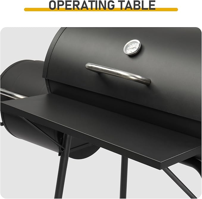 51.5in Large Barrel Charcoal Grills with Offset Smoker,Outdoor BBQ Grill,Vertical Picnic Barbecue Grills,Portable Camping Stove Grill,with Wheels,for Garden Beach Backyard Patio Parties (Black-D)