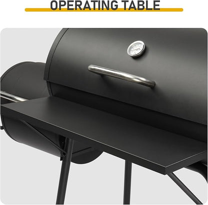Vasitelan Charcoal BBQ Grills Outdoor,Spacious Barrel Barbecue Grill with Side Front Table,Premium BBQ Smoker Combo for Backyard Cooking Patio Grilling Tailgating Party Camping Picnic