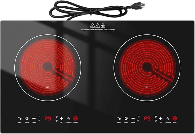 4000w Electric Cooktop, 24" Electric Stove 2 Burner Hot Plate Built-in Double Burner Cooktop with LED Touch Screen,9 Heating 9 Temperature,Kids Lock & Timer,Suitable for all Pans