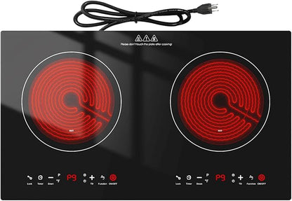 4000w Electric Cooktop, 24" Electric Stove 2 Burner Hot Plate Built-in Double Burner Cooktop with LED Touch Screen,9 Heating 9 Temperature,Kids Lock & Timer,Suitable for all Pans