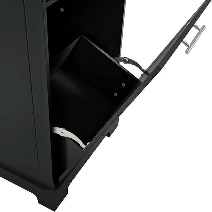 Ball & Cast Fluted Kitchen Island with Trash Can Storage Cabinet,Power Outlet,Internal Storage Rack,Rolling Kitchen Islands On 5 Wheels W/3 Drawers & 3 Open Side Racks for 10 Gallon Garbage Bin,Black