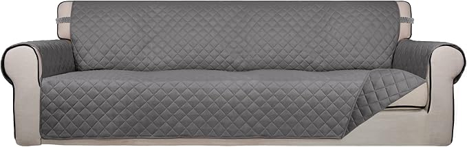 PureFit Reversible Quilted Couch Covers for Dogs Sofa Cover 4 Seater 88" | Gray/Gray, Water Resistant Couch Protector, Washable Pet Couch Cover with Non Slip and Elastic Straps For Kids