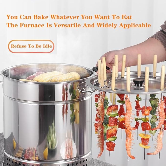 Portable Vertical Charcoal Smoker Grill,Barrel Stainless Steel Split Oven, 360° All Round Roasting,Outdoor Camping Smokeless Charcoal Barbecue Hanging Stove,Large (Color:Large)