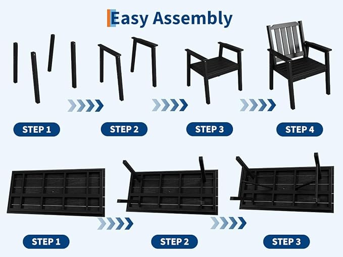 GarveeLife 7-Piece Outdoor Dining Set for Patio 6 People, HDPE All Weather Furniture Table Set with Large Table Umbrella Hole, Modern Outdoor Dining Chairs Armrest for Backyard Garden Deck (Black)