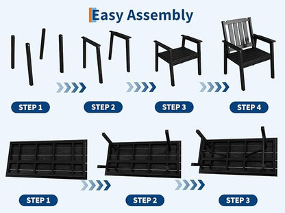 GarveeLife 7-Piece Outdoor Dining Set for Patio 6 People, HDPE All Weather Furniture Table Set with Large Table Umbrella Hole, Modern Outdoor Dining Chairs Armrest for Backyard Garden Deck (Black)