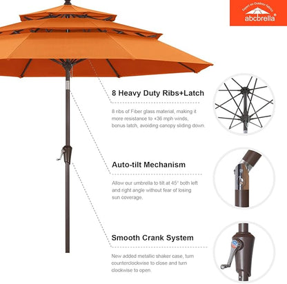 ABCCANOPY 5-Year 10-Year No Fading 9FT 3 Tiers Patio Umbrella, Outdoor Table Umbrella with 8 Sturdy Ribs for Deck, Backyard, Garden, Yard