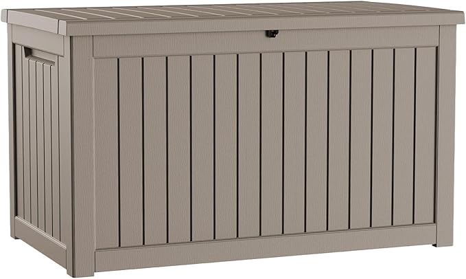 Pepe Tee Waterproof Resin Deck Box, Outdoor Storage Bin for Patio Furniture Cushions, All-Weather Garden Organizer & Seating Bench, Coffee