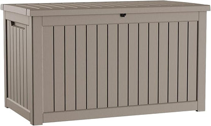 Pepe Tee Waterproof Resin Deck Box, Outdoor Storage Bin for Patio Furniture Cushions, All-Weather Garden Organizer & Seating Bench, Coffee