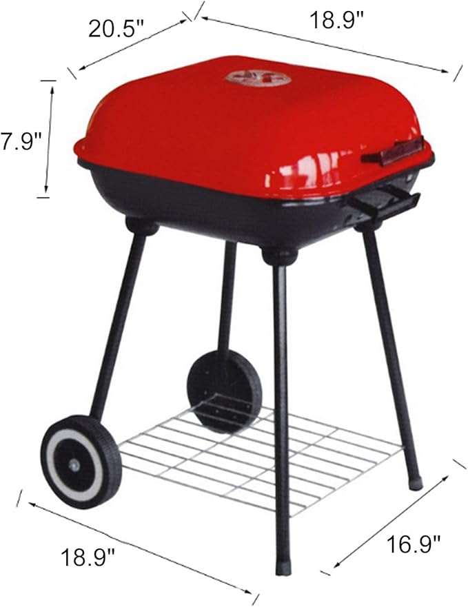 Portable Charcoal Grill, BBQ Grill with Wheels for Outdoor, Square Barbecue Grill with Storage Rack, Heavy Duty Large Outdoor Grills for Camping Picnic, Patio and Backyard