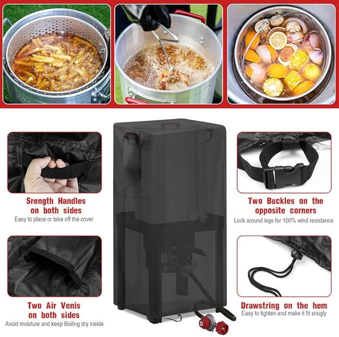 Turkey Deep Fryer Cover for CreoleFeast TFS3010 Propane, Waterproof Outdoor Cooker Turkey and Fish Fryer Pot Seafood Boil Pot Cover - 15.7x15.7x30 inch, Black