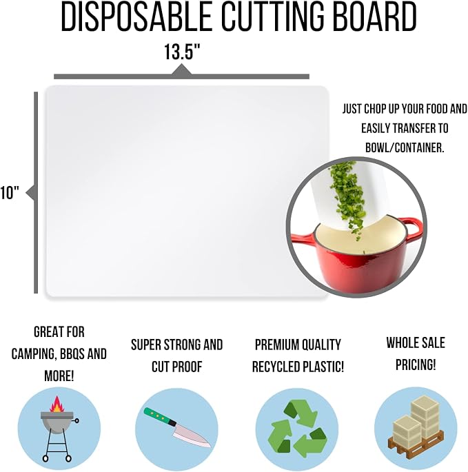 Crown Display Disposable Cutting Boards 100 Count Premium Quality Disposable Sheets For Kitchen And Commercial Use ~ Patent Pending ~ Recyclable Disposable Cutting Board Sheets (Medium (10"x13.5"))