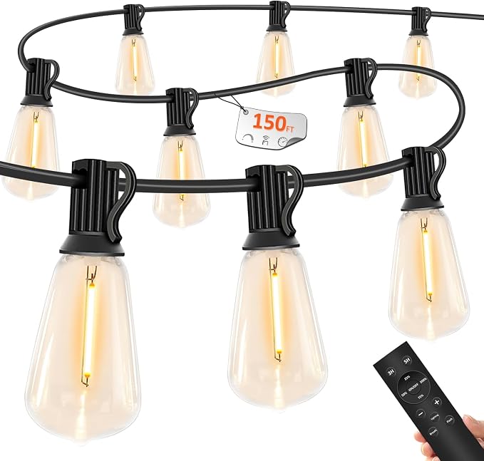 YOYONACY 150 FT Outdoor String Lights for Outside – LED Patio Lights Waterproof with Dimmer Remote – Hanging Lights Shatterproof ST38 Vintage Edison Bulbs Porch Backyard Cafe Bistro