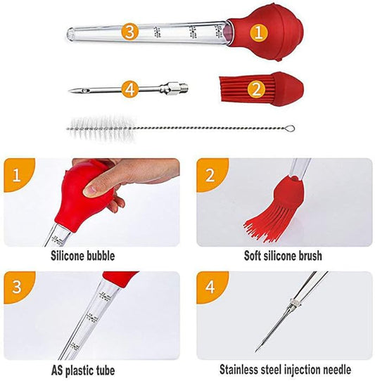 Best tableware Turkey Baster set of 4 commercial-grade quality FDA silicone bulbs, including marinating needles and barbecue brushes and cleaning brushes, easy to clean and can be used repeatedly.