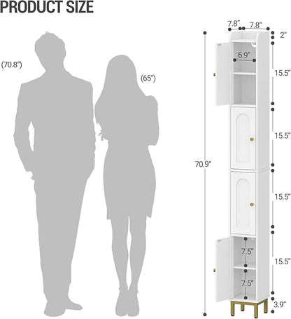 Hzuaneri 4-Tier Narrow Tall Storage Cabinet, Slim Bathroom Storage Cabinet with 4 Adjustable Feet and Shelves, Bathroom Organization for Small Space, Kitchen, Living Room, Laundry Room White BC42213G