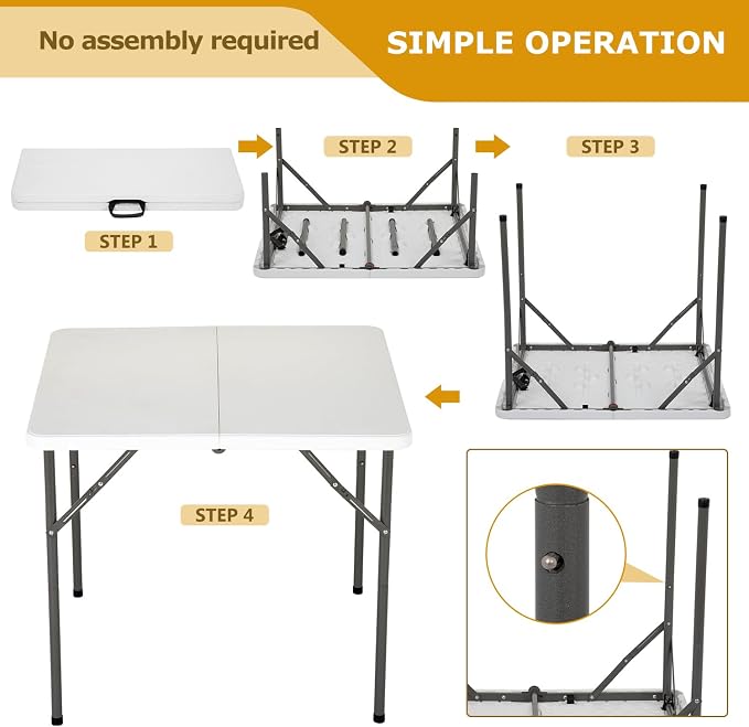 PayLessHere 34" Square Plastic Folding Card Table, Portable Outdoor Dining Table with Collapsible Legs and Carrying Handle,Plastic Tables for Camping,Picnic, Office, Party, White