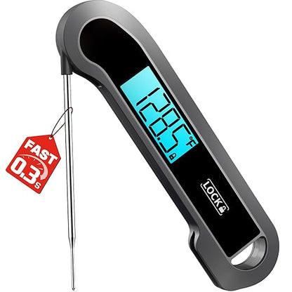 0.3 Sec Instant Read Meat Thermometer Digital for Cooking, ±0.5℉ Precision, Food Thermometer for Grilling, Air Fryer, Smoker, Candy, BBQ Essentials Accessories, Gifts for Him Men Dad Birthday, Grey