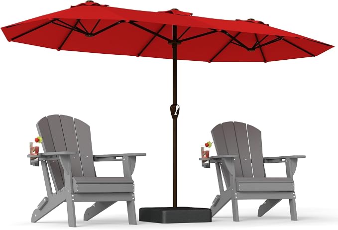 PatioKingdom 15FT Large Patio Umbrella with Base, Double Sided Rectangular Outdoor Umbrella with Sturdy Fiberglass Ribs, Market Umbrella for Pool,Garden,Backyard,Deck (Red, 15FT)