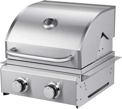 2 Burner Propane Gas Grill, Built-In Head BBQ, 304 Stainless Steel 20,000BTUs,Island Natural Gas Convertible Outdoor Kitchen Island Family Cooking